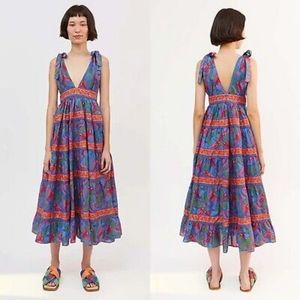 NWT Farm Rio Size Small Blue Macaw Flight Midi Dress Tiered 300636 Small